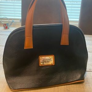 Valentina Italian Genuine Leather Handbag - Black With Tan Top Handles
